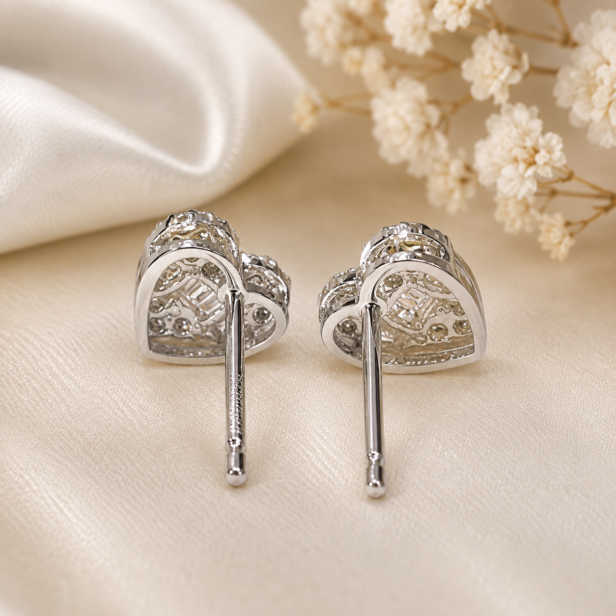 Heart diamond stud earrings alternate detail view