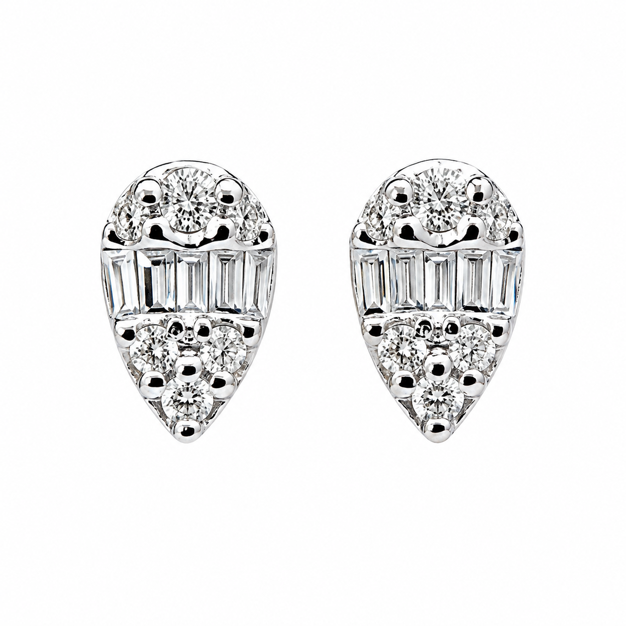 Teardrop diamond stud earrings front view