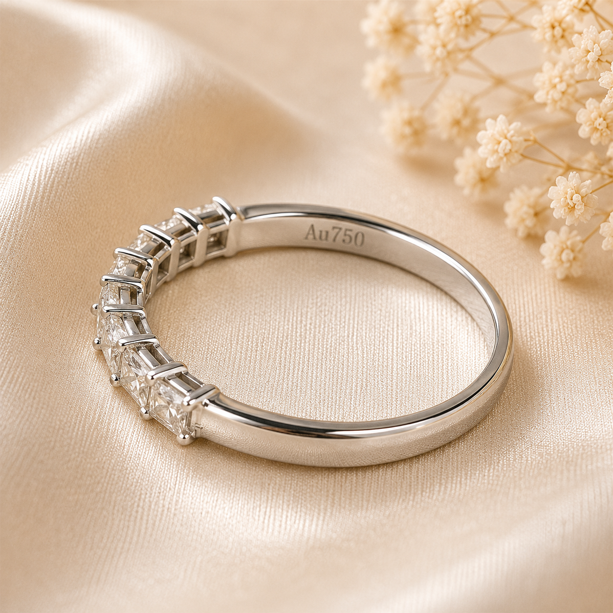 Natural diamond ring angled detail view