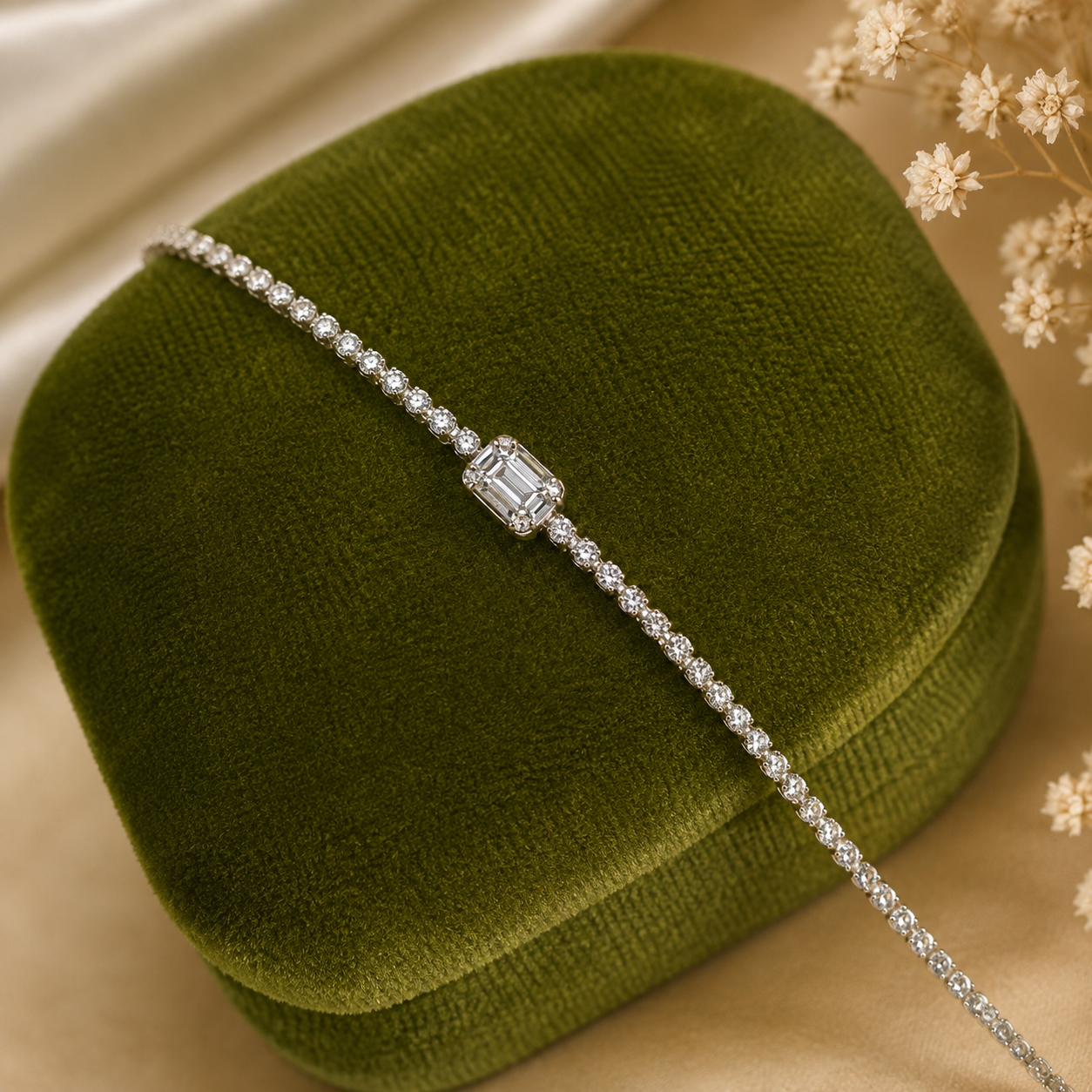 Diamond tennis bracelet setting detail view