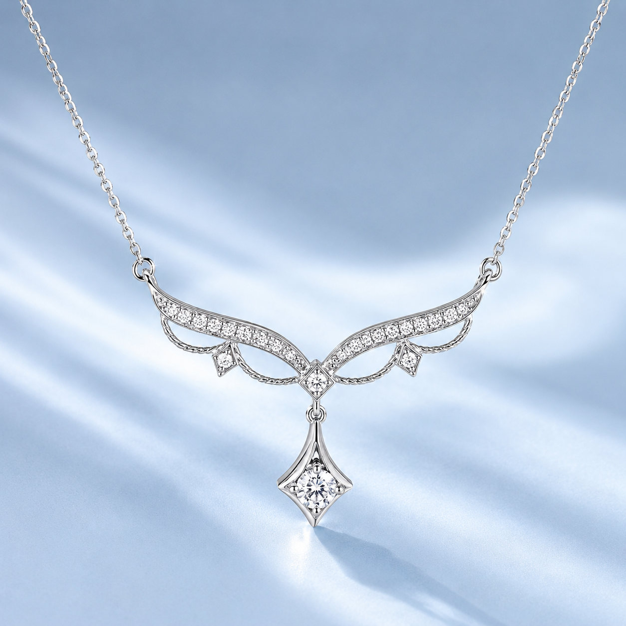 Diamond drop necklace detail view