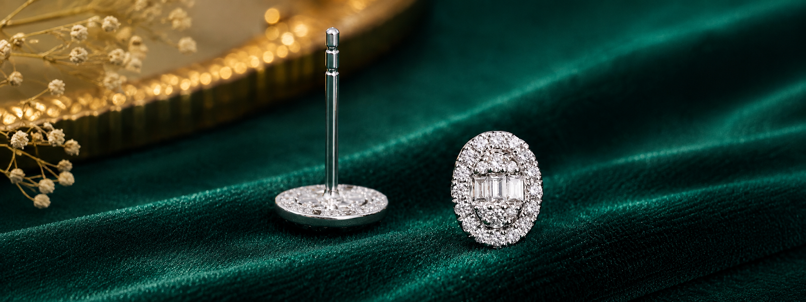 Natural diamond earrings shown in an editorial setting